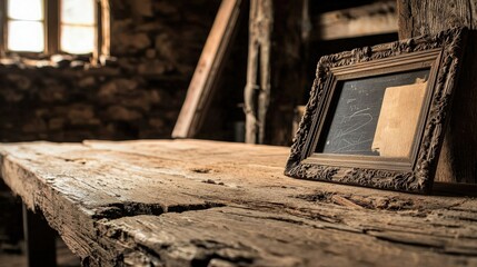 Antique Frame on Rustic Wooden Table