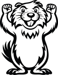 Cute smiling Cartoon beaver vector illustration, Cartoon beaver silhouette vector art, Cartoon beaver line art vector 