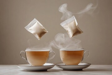 Fototapeta premium Steaming Hot Tea with Floating Tea Bags
