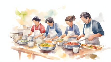 Cooking Classes Or Food watercolor painting
