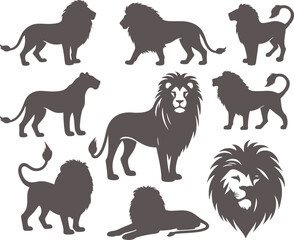 Lion silhouettes collection.