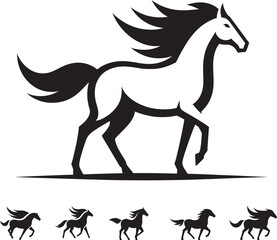 Majestic black stallion with flowing mane.