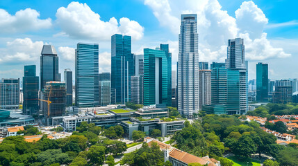 Cityscape, skyscrapers, park, sunny day, urban development