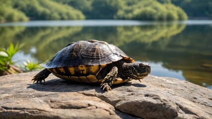 Obraz premium A Day of Tranquility: A Musk Turtle Basking by the Lake