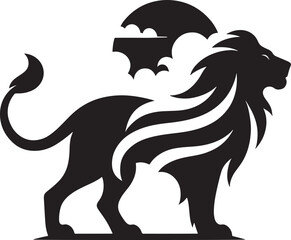 Majestic lion silhouette with stylized mane and wave design.