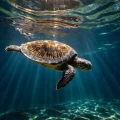 Obraz premium Energetic Escapade: A Musk Turtle's Playful Swim in Sun-Kissed Waters