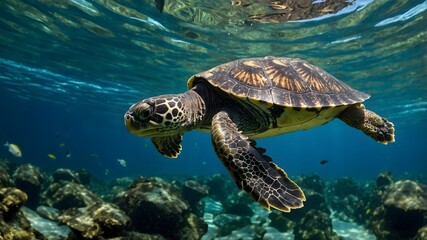 Obraz premium Glide Through Color: A Musk Turtle in a Flourishing Aquatic Habitat