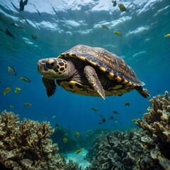 Obraz premium Aquatic Grace: A Musk Turtle’s Travel Through a Rich Marine World