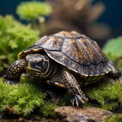 Obraz premium Beautiful Complexity: A Musk Turtle's Shell in Its Natural Setting