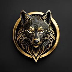 Black and gold scary wolf head on a black backdrop.