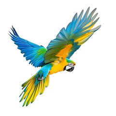 Fototapeta premium Vibrant Blue-and-Yellow Macaw in Flight, Wings Spread Wide