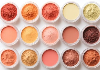 Fototapeta premium A spectrum of earthy powder shades in jars. Perfect for makeup artistry!