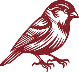 Maroon stylized sparrow illustration.