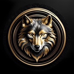 Scary wolf head on a black backdrop as a logo design. 