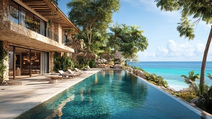Luxury resort villa with a private pool overlooking the ocean 