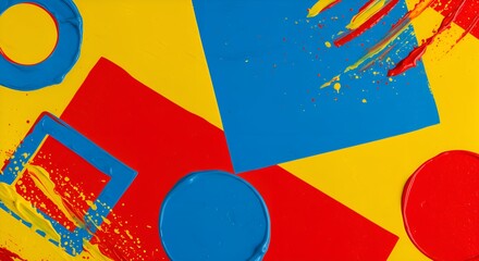 Abstract background with overlapping geometric shapes in bold primary colors