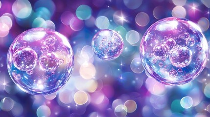 Colorful bubbles floating against a vibrant, blurred background of shimmering lights