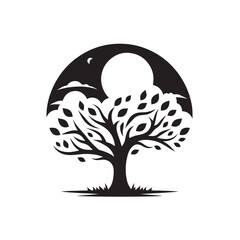 Moonlit tree silhouette.