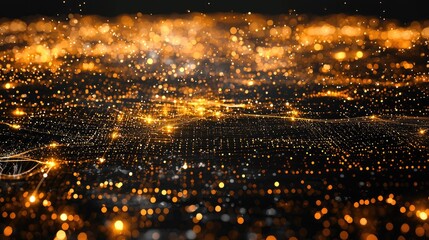 Abstract representation of glowing particles in a dark space, illustrating digital connectivity and technology
