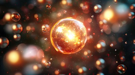 Vibrant cosmic scene showcasing glowing orbs and particles in a colorful, dynamic background