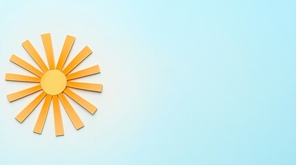 Bright, stylized sun icon against a soft blue background, ideal for summer-themed designs