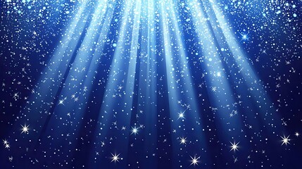 Shimmering Blue Background with Rays of Light and Sparkling Particles for Design Use