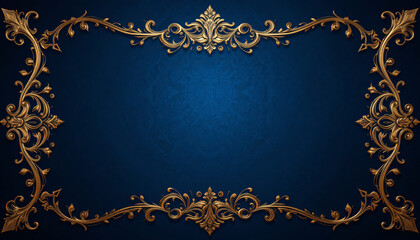 Gold Ornate Frame On Dark Blue Background