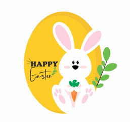 Happy Easter - bunny rabbit in a yellow background