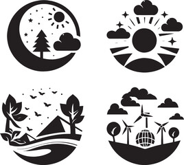 Nature Icons Day, Night, Eco.