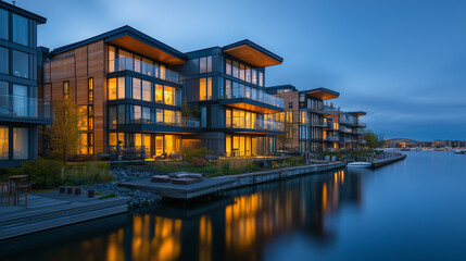 Obraz premium Luxury Waterfront Living Modern Residences at Twilight
