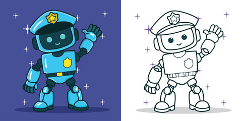a police robot for a design element or coloring book element