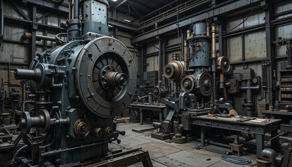 Obraz premium Industrial Workshop Interior With Large Machinery