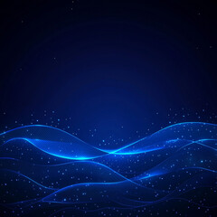 Glowing blue waves and particles on dark background