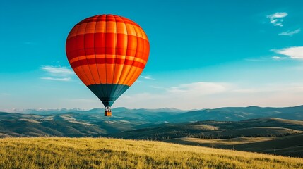 Obraz premium Colorful Hot Air Balloon Over Rolling Hills