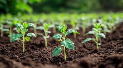 Rows of Young Evergreen Seedlings Growing in Fertile Soil: Symbolizing Reforestation, Sustainable Forestry, and Environmental Conservation Efforts