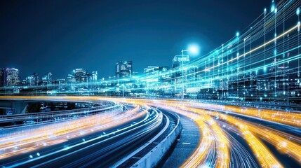 Futuristic Cityscape at Night:  A Symphony of Light and Technology