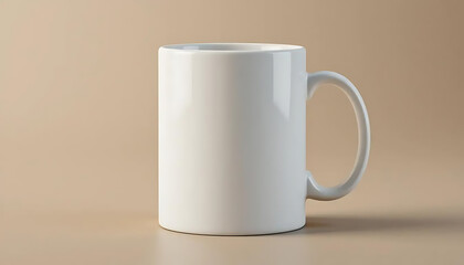 Fototapeta premium Blank White Ceramic Mug on Neutral Background for Custom Design Mockup