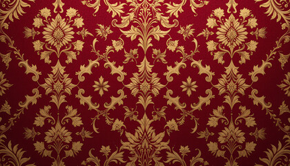 Fototapeta premium Ornamental Gold Floral Pattern On Red Background
