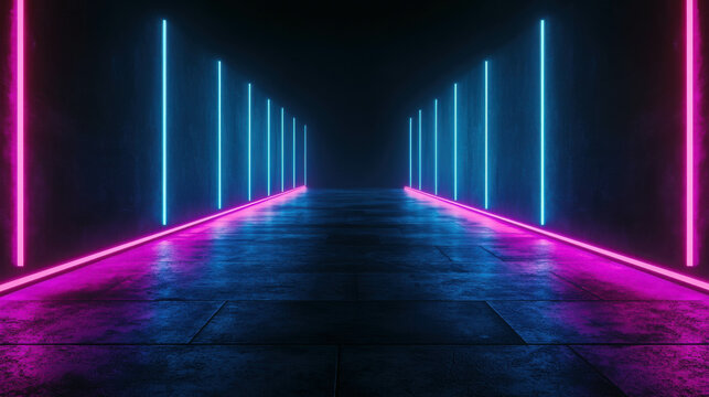 Dark Cyber Scene with Vibrant Neon Accents in a Sleek Futuristic Environment