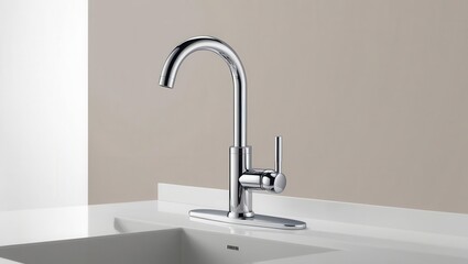 Modern Chrome Kitchen Faucet on White Countertop with Minimalist Design