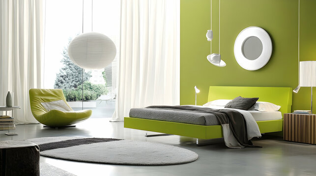 Refreshing green bedroom with clean modern lines and customizable space