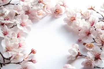 Delicate Cherry Blossom Frame on White Background for Spring Themes and Nature Designs