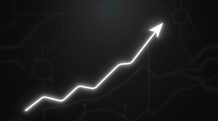  classic black and white, creative light art, of a sleek 3D rendered upward trending graph