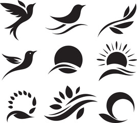 Nine nature-inspired black silhouettes.