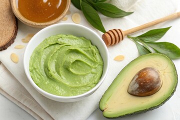 Vibrant Green Facial Mask Ingredients with Honey and Avocado for Natural Skincare Routine