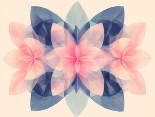 Fototapeta premium A vibrant and intricate floral design featuring overlapping petals in shades of pink and blue, set against a soft beige background, creating a harmonious and calming visual effect