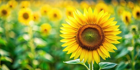 Obraz premium sunflower blooming in a vibrant summer garden filled with yellow petals and seeds, fields, green, fields, green, seeds, warm