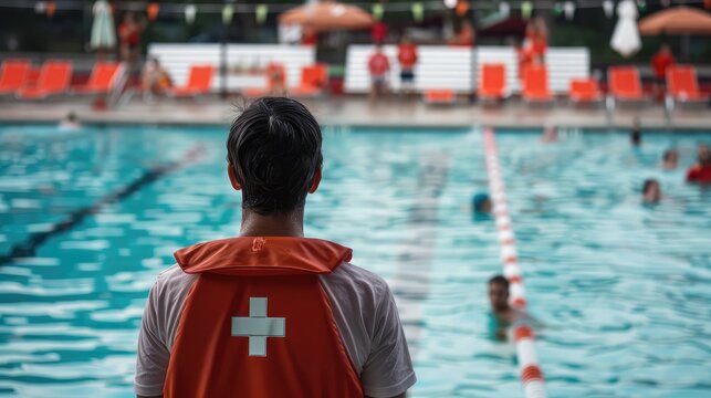 Lifeguard Overseeing Safety at a Vibrant Community Pool