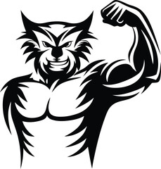 Muscular anthropomorphic wolverine with a fierce expression silhouette and line art vector illustration, Modern and premium quality muscular anthropomorphic wolverine with a fierce expression vector