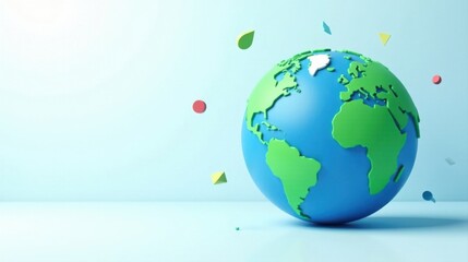 Fototapeta premium Stylized Earth Globe Surrounded by Abstract Shapes on a Light Blue Background